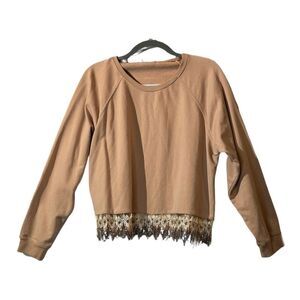 NWT Blueb Women's Pink Rhinestone Fringe Pullover Sweatshirt L Western Boho Chic